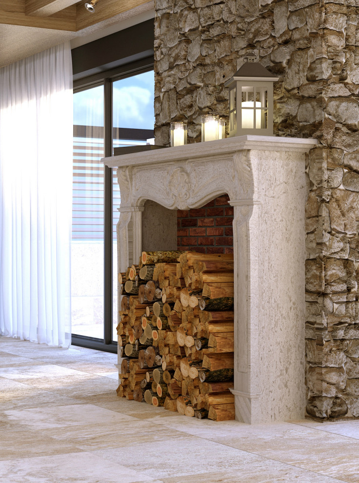 Проект интерьера террасы с камином