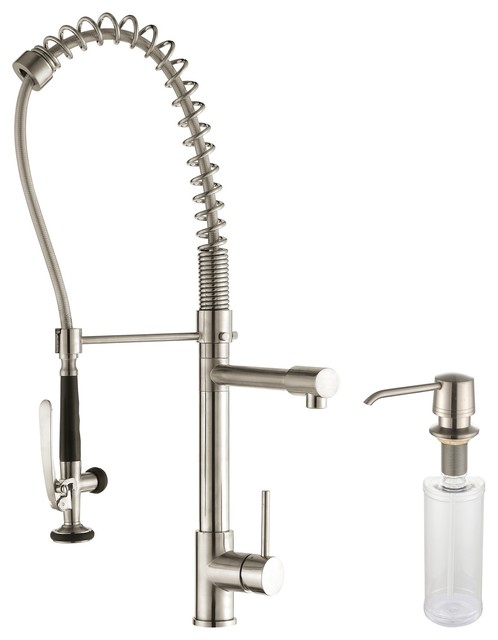 Single Handle Pull Down Faucet Pre Rinse And Soap Dispenser Stainless Steel