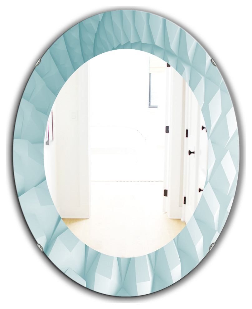 Designart Light Blue Waves 3 Modern Frameless Oval Or Round Wall Mirror ...