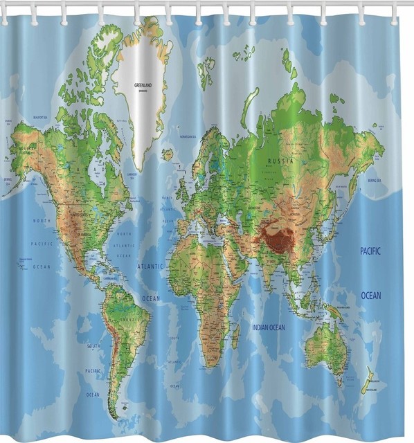 World Map Print Educational Geographical Earth Shower Curtain