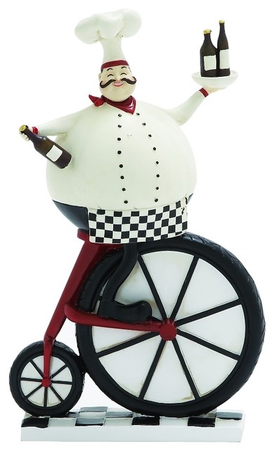 Fat Chef Bicycle Statue Figurine Wine Tray Kitchen Bar Accent Decor ...