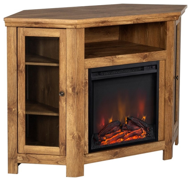Pemberly Row 48" MDF Corner Fireplace TV Stand in Barnwood Finish