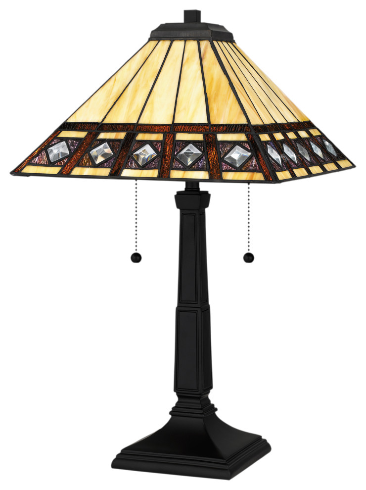 Luxury Craftsman Tiffany Table Lamp, Matte Black, UQL7000
