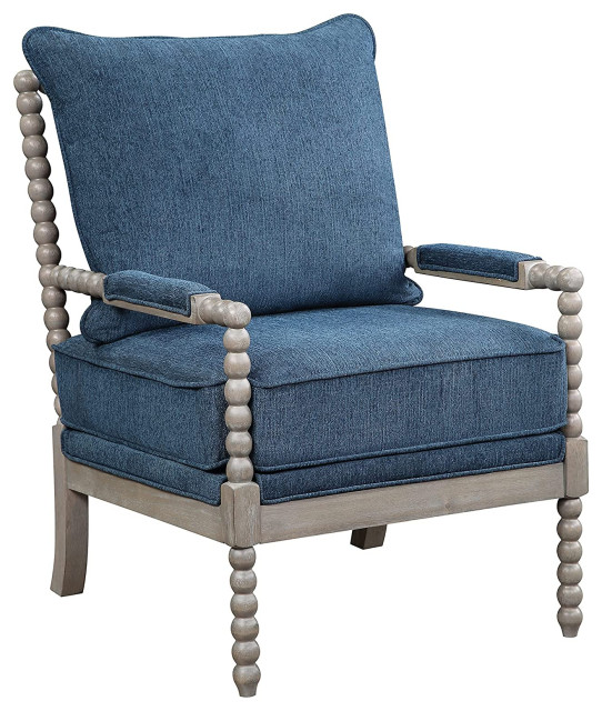 Farmhouse Accent Chair, Hardwood With Spindle Details and Padded