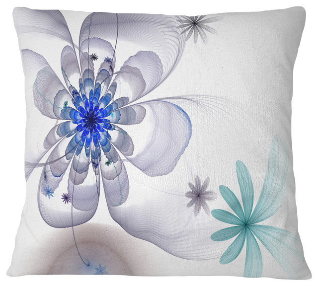 Blue And Gray Symmetrical Fractal Flower Floral Throw Pillow Contemporary Decorative Pillows By Design Art Usa