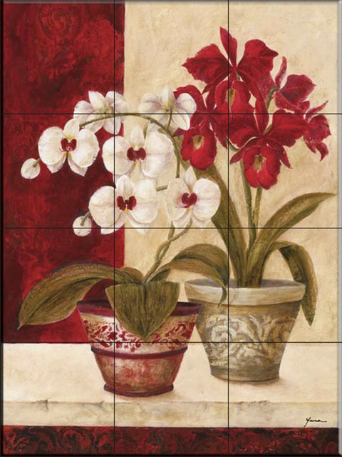 Japanese Orchid Tile Mural, 12.75"x17"