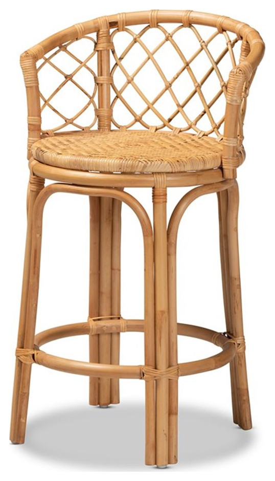 Baxton Studio Orchard Modern Bohemian Natural Brown Rattan Counter Stool Tropical Bar Stools
