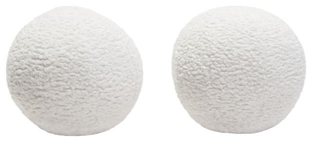 Set of 2 10" Round Accent Pillows in White Faux Sheepskin