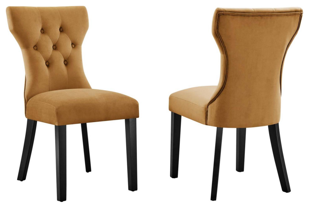 Modway Silhouette Velvet Set of 2 Dining Chair With Cognac Finish EEI5014COG Contemporary