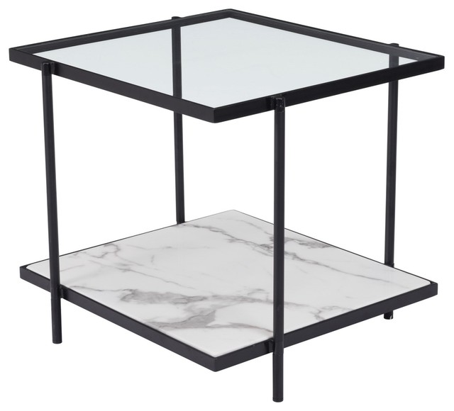 Modern Square Sofa End Side Table Matte Black White Glass Faux Marble Steel Transitional Side Tables And End Tables By House Bound Houzz