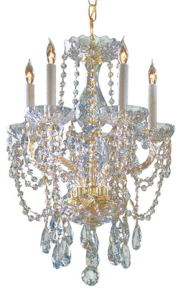 Traditional Crystal 5 Light Clear Crystal Polished Brass Mini Chandelier