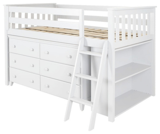 Chelsea Twin Low Loft Bed with Storage, White