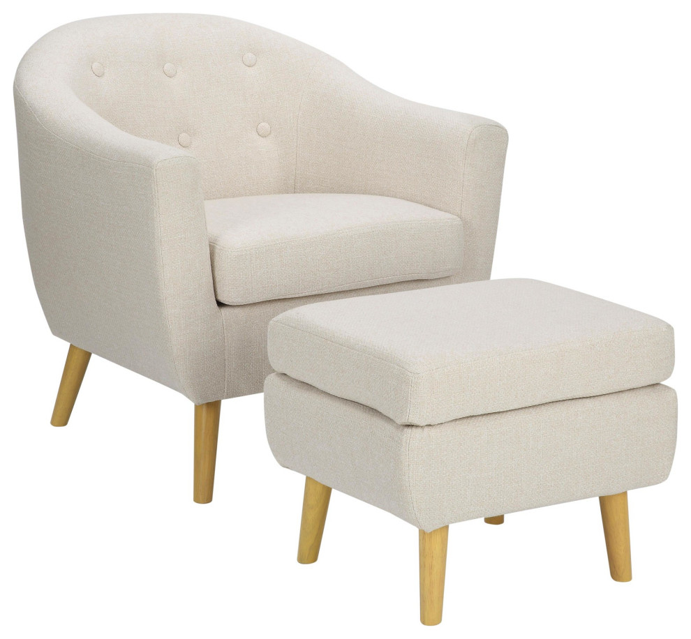 Rockwell Chair and Ottoman Set, Natural Wood, Cream Fabric - Midcentury -  Armchairs And Accent Chairs - by LumiSource | Houzz