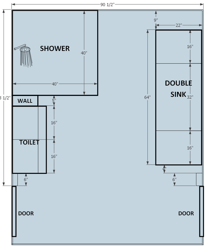 Shower head/controls placement