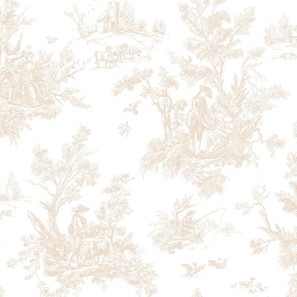 Toile Beige, AB27655 - Farmhouse - Wallpaper - by Blue Sky Wallcoverings