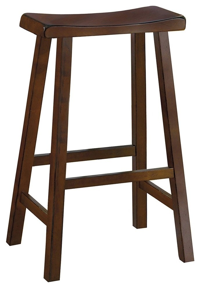 Wooden 29" Counter Height Stool with Saddle Seat, Warm Cherry Brown, Set Of 2 Transitional