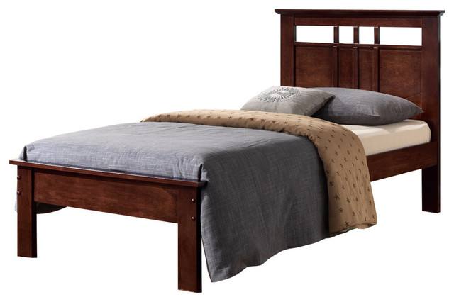 Contemporary Style Twin Bed With Wooden Panel Headboard Brown Craftsman Panel Beds By