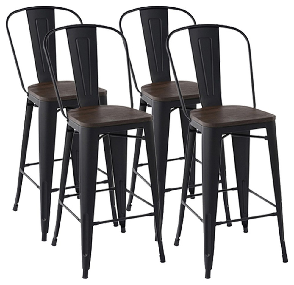 Homycasa Thocar 29" Transitional Metal Bar Stools in Black/Brown (Set