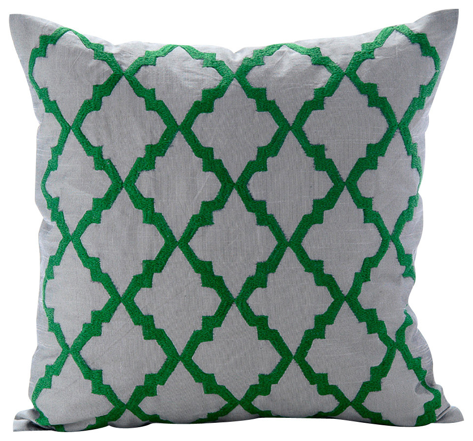 Green Throw Pillow Covers 16"x16" Cotton, Green Parade