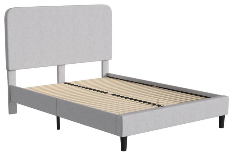 Addison Upholstered Platform Bed - Headboard with Rounded Edges, Light Grey, Queen