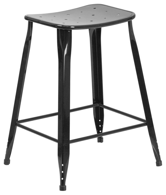 24'' High Black Metal IndoorOutdoor Counter Height Stool Industrial
