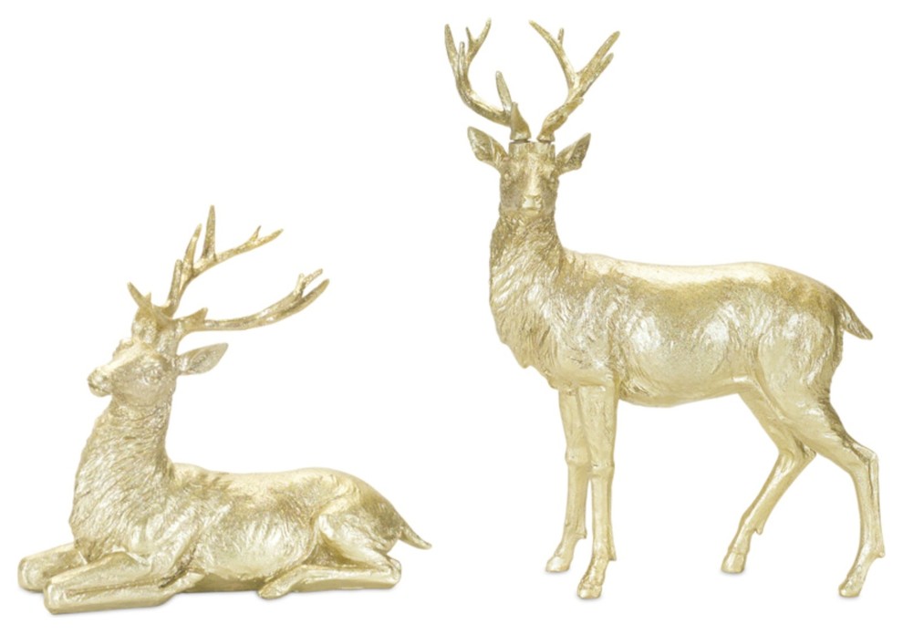 Deer, Set of 2, 11.75"H, 18"H Resin Rustic Decorative Objects And