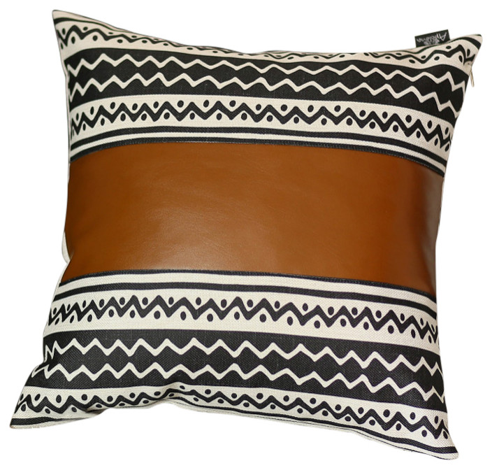 Brown Faux Leather And Zigzag Decorative Pillow Cover