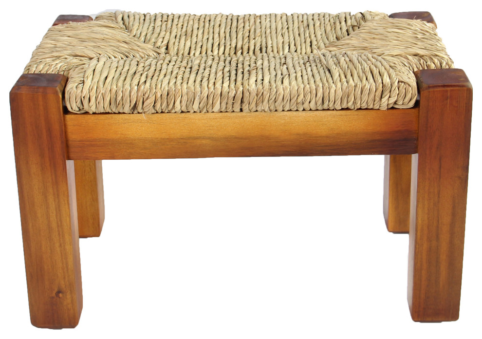 Albert Seagrass Wood Stool Natural (Set of 2) Beach Style