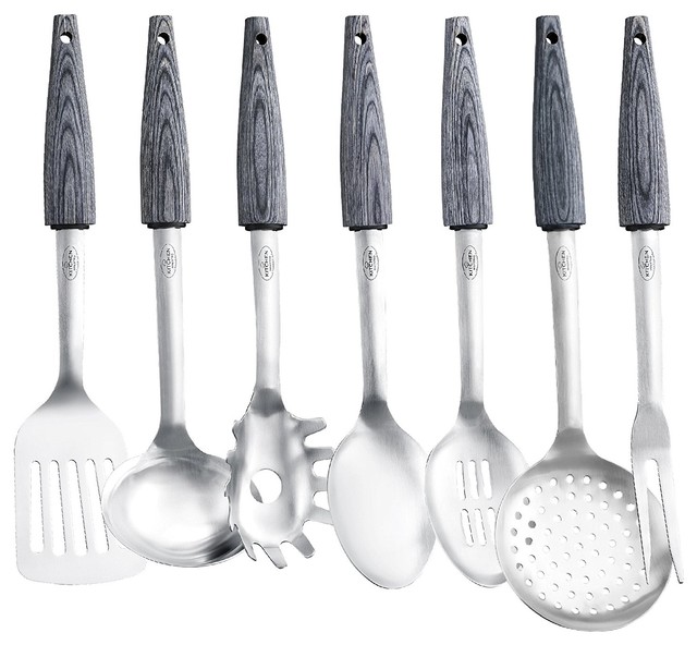 Modern Kitchen Utensils stainless steel fused high-end utensils with pakka wood grip, 7 Modern Kitchen Utensils stainless steel fused high-end utensils with pakka wood grip, 7