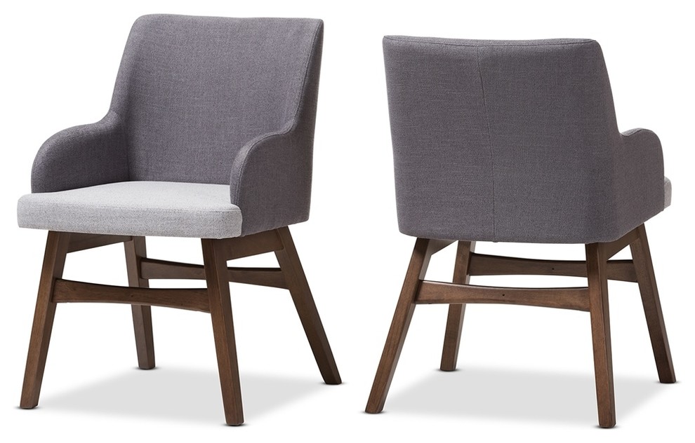 Mid Century Modern Two Tone Gray Fabric ArmchairSet of 2 Midcentury