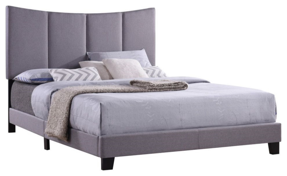 Selah Upholstered Panel Bed, Gray Polyester, King