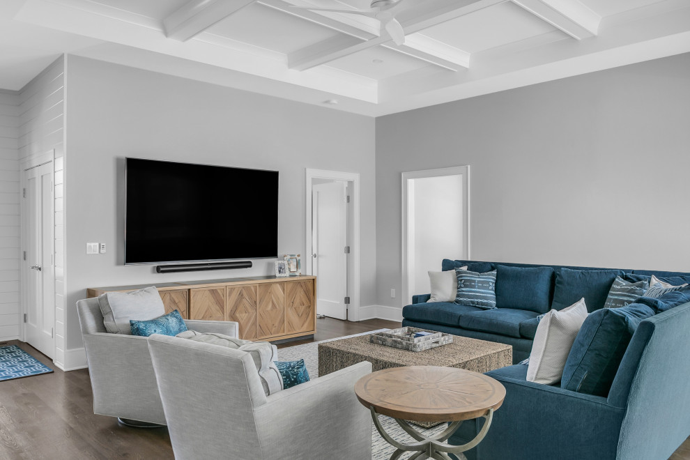 Photo of a large beach style family room in Austin.