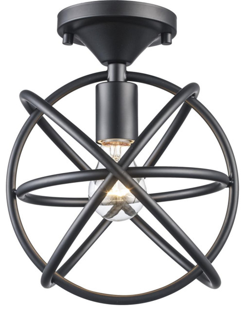 Lyra 1 Light SemiFlush Mount, Black Industrial Flushmount Ceiling