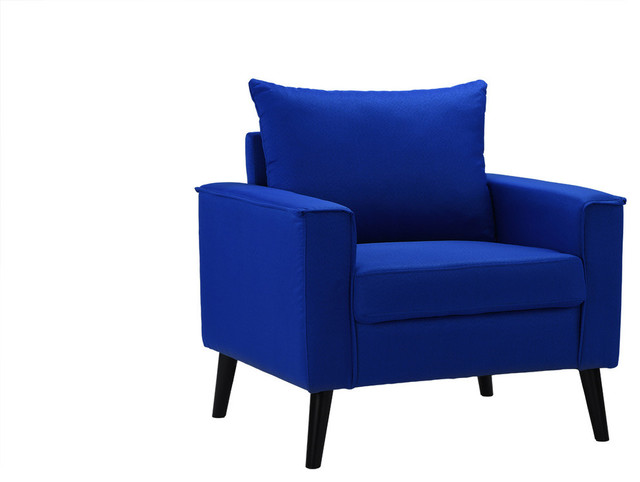 Mid Century Modern Linen Fabric Armchair Living Room Accent Chair Navy Blue