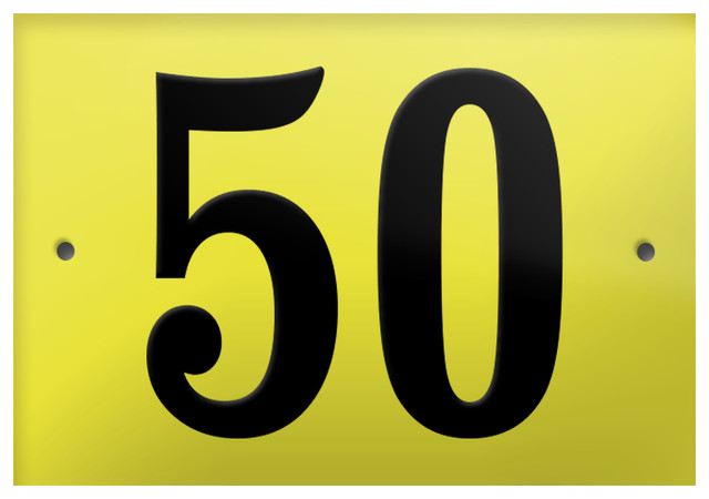 Number "50" Enamelled Wall Plaque, Yellow, Without Border