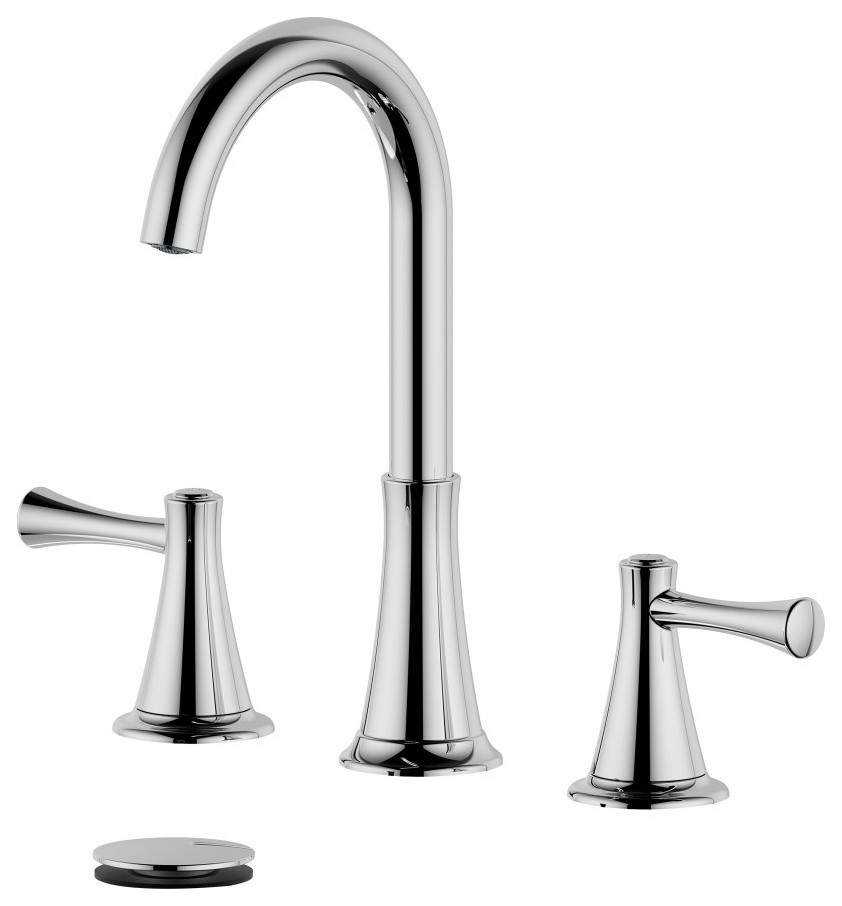 Kassel Double Handle Polished Chrome Faucet, Drain Assembly Without Overflow