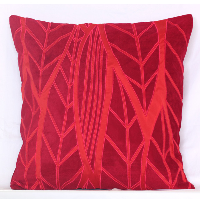 Spring Laurel Embroidered Red Pillow Cover Contemporary Decorative