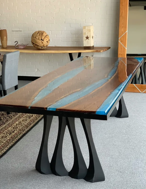Industrial Style Epoxy And Walnut Dining Table - Contemporary - Dallas ...