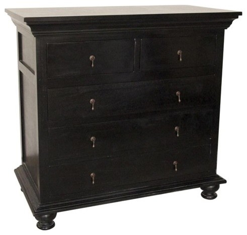 NOIR Furniture - Colonial 5 Drawers Dresser in Hand Rubbed Black - DRE101HB