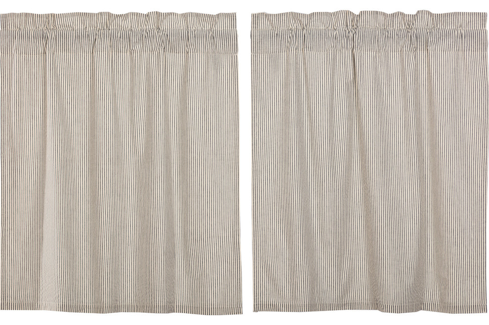 Blue Americana Kitchen Curtains Rodanthe Seersucker Ticking Stripe