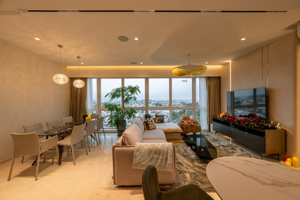 Inspiration for an american living room in Mumbai.