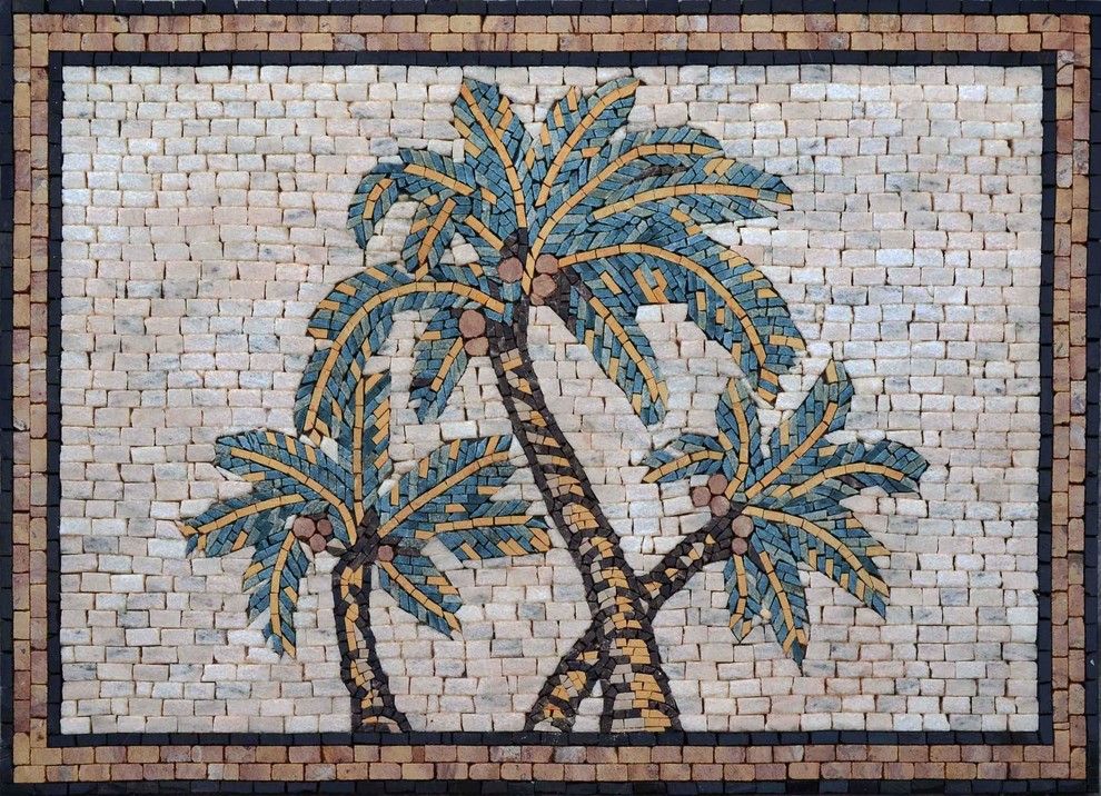Mosaic Designs, The Palms, 34" x 12" Tropical Tile Murals by