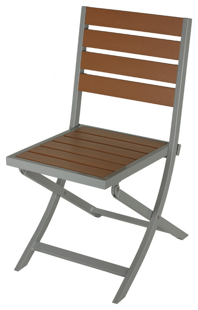 Avery Aluminum Outdoor Folding Chair, Teak Color Poly Wood, 1 Chair