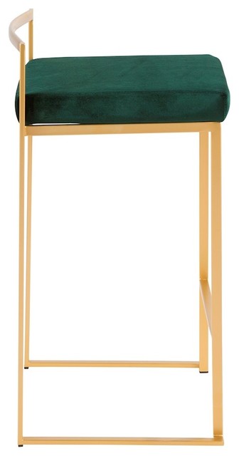 Lumisource Fuji Stackable Counter Stools, Green Velvet Cushion, Set of 2
