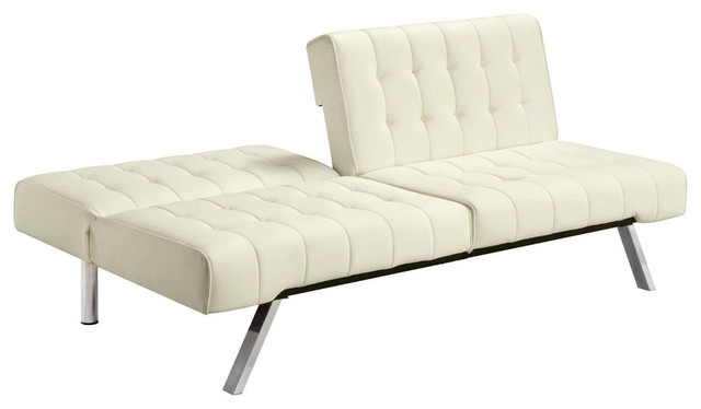 Split Back Modern Futon Style Sleeper Sofa Bed Vanilla Faux Leather