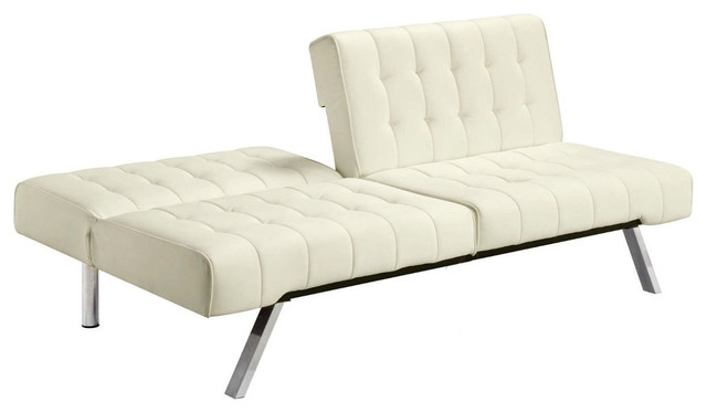 Split Back Modern Futon Style Sleeper, Modern Faux Leather Sofa Bed