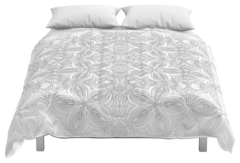 Society6 Gray Flowers Gray Flowers Comforter Contemporary