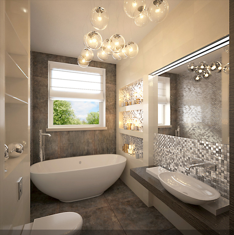 Ванная с зеркальной мозаикой