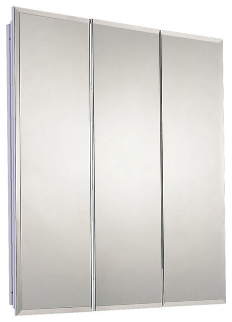 Tri-View Series Medicine Cabinet, 30"x36", Beveled Edge, Partially Recessed