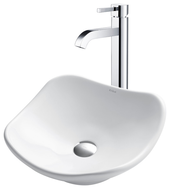 Tulip Ceramic Sink And Ramus Faucet Set White Contemporary